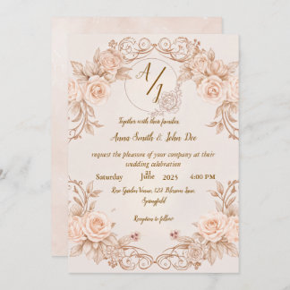 Monogramme Faire-part de mariage avec élégant Rose