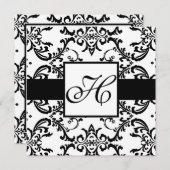 Monogramme Faire-part de mariage Black Swirl Damas (Devant / Derrière)