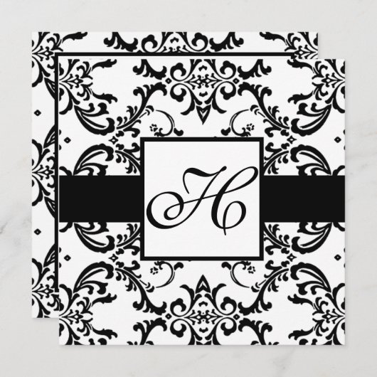 Monogramme Faire-part de mariage Black Swirl Damas (Devant / Derrière)