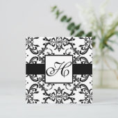 Monogramme Faire-part de mariage Black Swirl Damas (Debout devant)