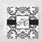 Monogramme Faire-part de mariage Black Swirl Damas (Devant)
