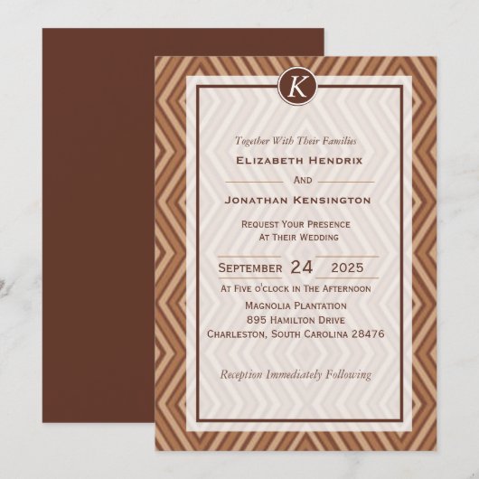 Monogramme Faire-part de mariage Brown et beige (Devant / Derrière)