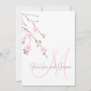 Monogramme Faire-part de mariage en fleurs de ceri