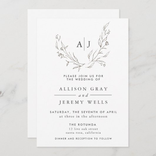 Monogramme Faire-part de mariage floral (Devant / Derrière)