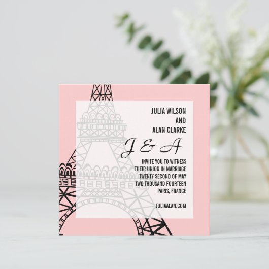 Monogramme Faire-part de mariage Paris rose (Debout devant)