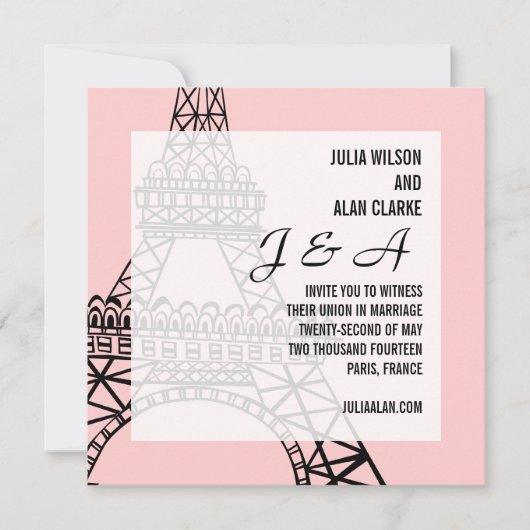 Monogramme Faire-part de mariage Paris rose (Devant)