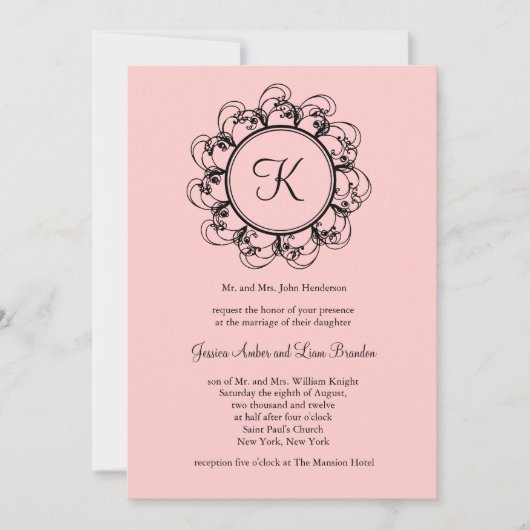 Monogramme Faire-part de mariage (rose) (Devant)