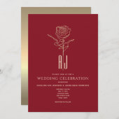 Monogramme Faire-part de mariage rouge et or (Devant / Derrière)