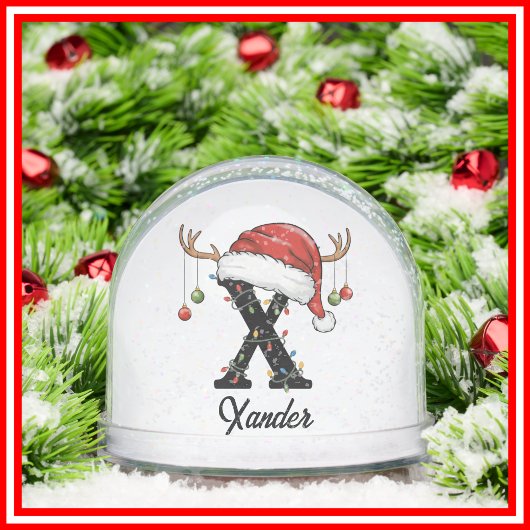 Monogramme Famille Noël Antlers Santa Hat PHOTO
