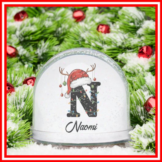 Monogramme Famille Noël Antlers Santa Hat PHOTO