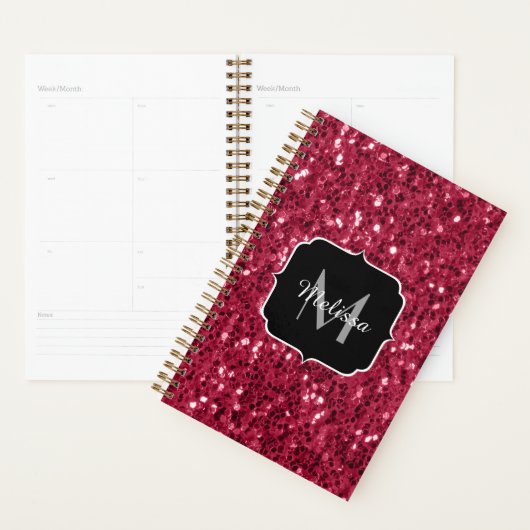 Monogramme faux scintillements rose rouge magenta (Devant avec enveloppe)