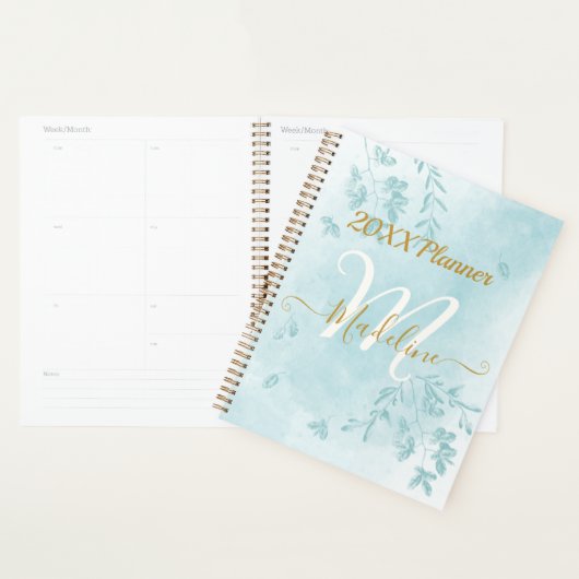 Monogramme Feuille bleu aquarelle (Devant avec enveloppe)