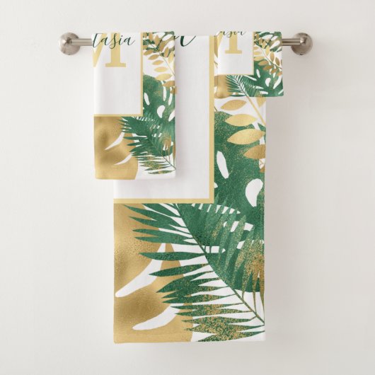 Monogramme Feuille Tropical Vert Or Moderne (En situation)
