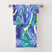Monogramme Feuille tropicale Motif bleu violet mod (En situation)