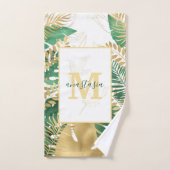 Monogramme Feuille vert doré moderne (Serviette à main)