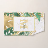 Monogramme Feuille vert doré moderne (Serviette à main)