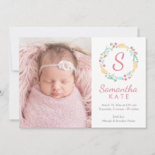 Monogramme fileté Faire-part de naissance horizont