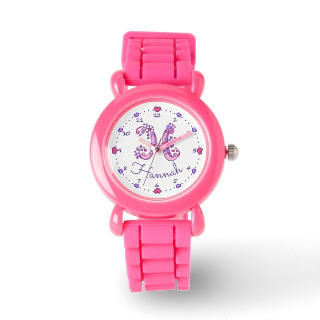 Monogramme filles H doodé coeur art nom montre (Recto)