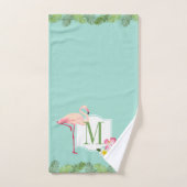 Monogramme Flamant rose tropical et fleurs d'Hibis (Serviette à main)