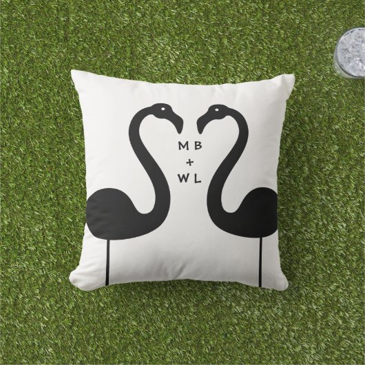 Monogramme Flamants roses de baiser Blanc Coussin  (Herbe)