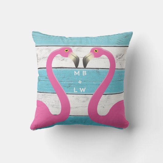 Monogramme Flamants roses de baiser Coussin Turquo (Verso)