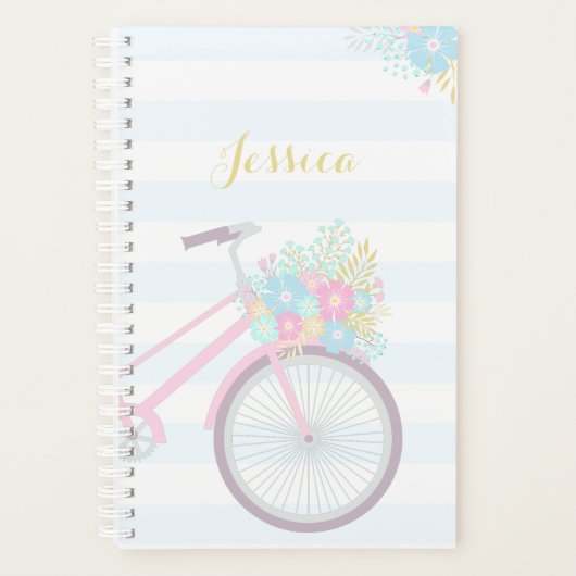 Monogramme Fleur Bicyclette Cute Pastel Planner (Devant)