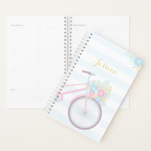 Monogramme Fleur Bicyclette Cute Pastel Planner (Devant avec enveloppe)
