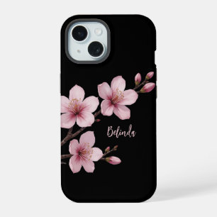 Monogramme Fleur de Cerisier Noir Rose Aquarelle 