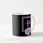 Monogramme Fleur rose Noir Café Mug (Devant droit)