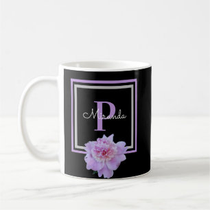 Monogramme Fleur rose Noir Café Mug