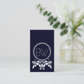 Monogramme fleurit [bleu] Carte de visite (Debout devant)
