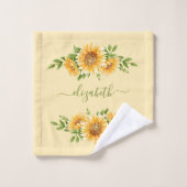 Monogramme Fleurs de soleil Jaune Vert Floral Fleu (Gant de toilette)