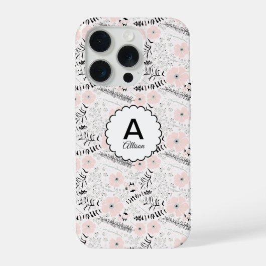 Monogramme Fleurs Fantaisistes Rose Gris (Verso)