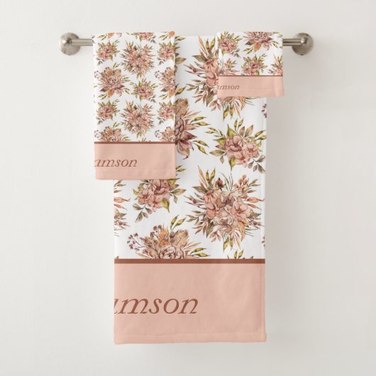 Monogramme Fleurs Rose Pêche Marron Vert (En situation)