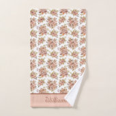 Monogramme Fleurs Rose Pêche Marron Vert (Serviette à main)