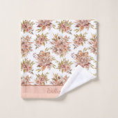 Monogramme Fleurs Rose Pêche Marron Vert (Gant de toilette)