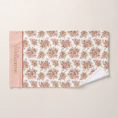 Monogramme Fleurs Rose Pêche Marron Vert (Serviette à main)