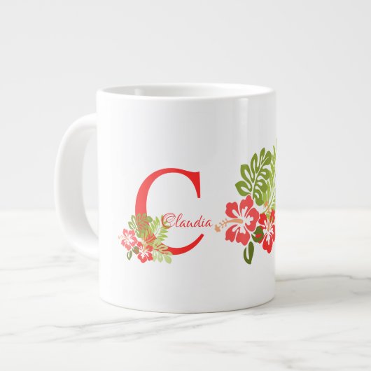 Monogramme Fleurs tropicales Jumbo Mug (Devant gauche)