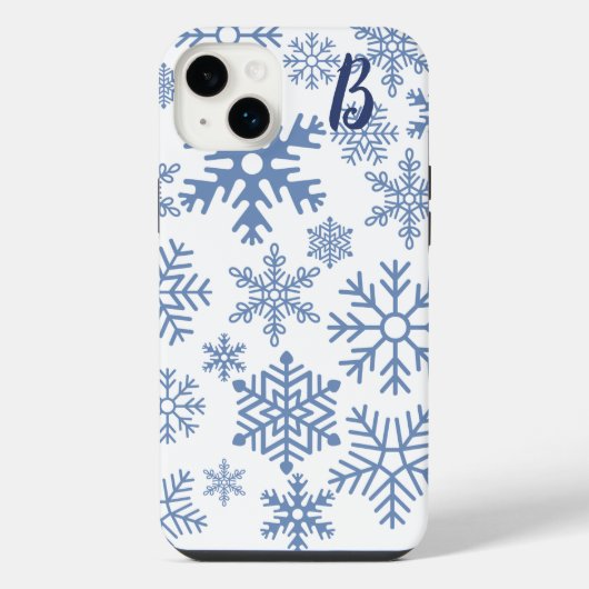 Monogramme flocons de neige bleus modernes (Verso)