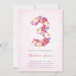 monogramme floral 3ème anniversaire cartes pour fi