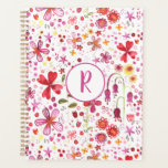 Monogramme Floral Aquarelle Moderne Planificateur<br><div class="desc">Aquarelle claire et joyeuse fleur sauvage et feuille de la peinture d'un jardin sauvage. Parfait pour les jardiniers,  les amoureux de la nature et les fleuristes. Changez le monogramme initial pour customiser.</div>
