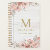 Monogramme Floral Aquarelle Rose Bois Rustique (Devant)