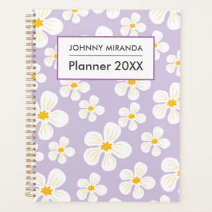 Monogramme floral blanc nom mois et semaine violet