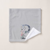 Monogramme Floral Bleu Initiale B Serviette Gris (Gant de toilette)