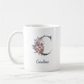 Monogramme floral bleu personnalisé C Café Mug (Gauche)