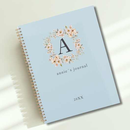 Monogramme floral Boho personnalisé bleu