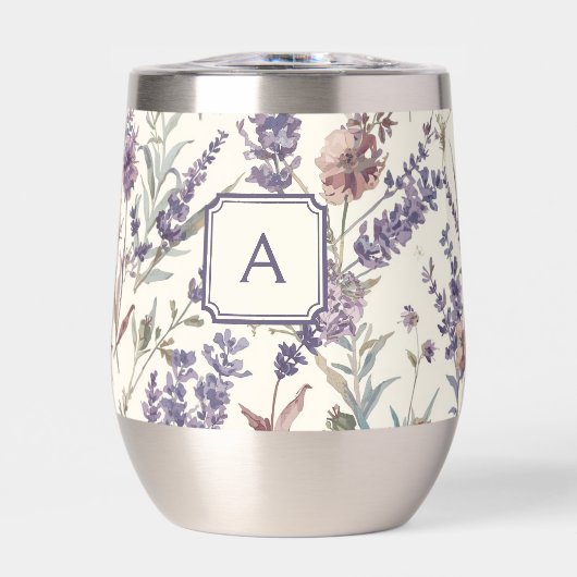Monogramme floral botanique boho lavande à fleurs (Avant)