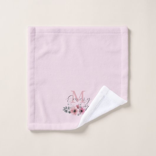 monogramme floral botanique chic rose (Gant de toilette)
