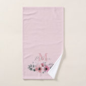 monogramme floral chic couleur rose pâle (Serviette à main)