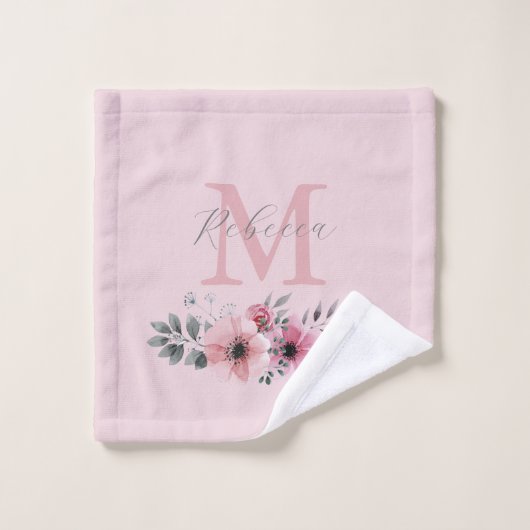 monogramme floral chic couleur rose pâle (Gant de toilette)